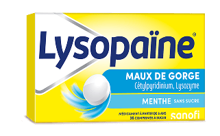 Médicament Lysopaine Maux de gorge Cethylpyridium, Lysozyme - Menthe sans sucre